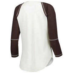 Cleveland Browns Touch Women's Rebel Raglan Tri-Blend 3/4-Sleeve Lace-Up V-Neck T-Shirt - White/Brown - NFL