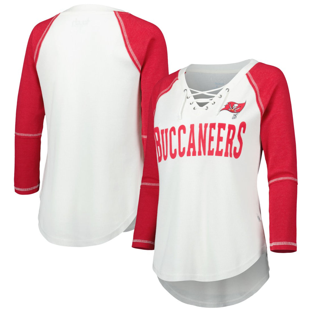 Tampa Bay Buccaneers Touch Women's Rebel Raglan Tri-Blend 3/4-Sleeve Lace-Up V-Neck T-Shirt - White/Red - NFL