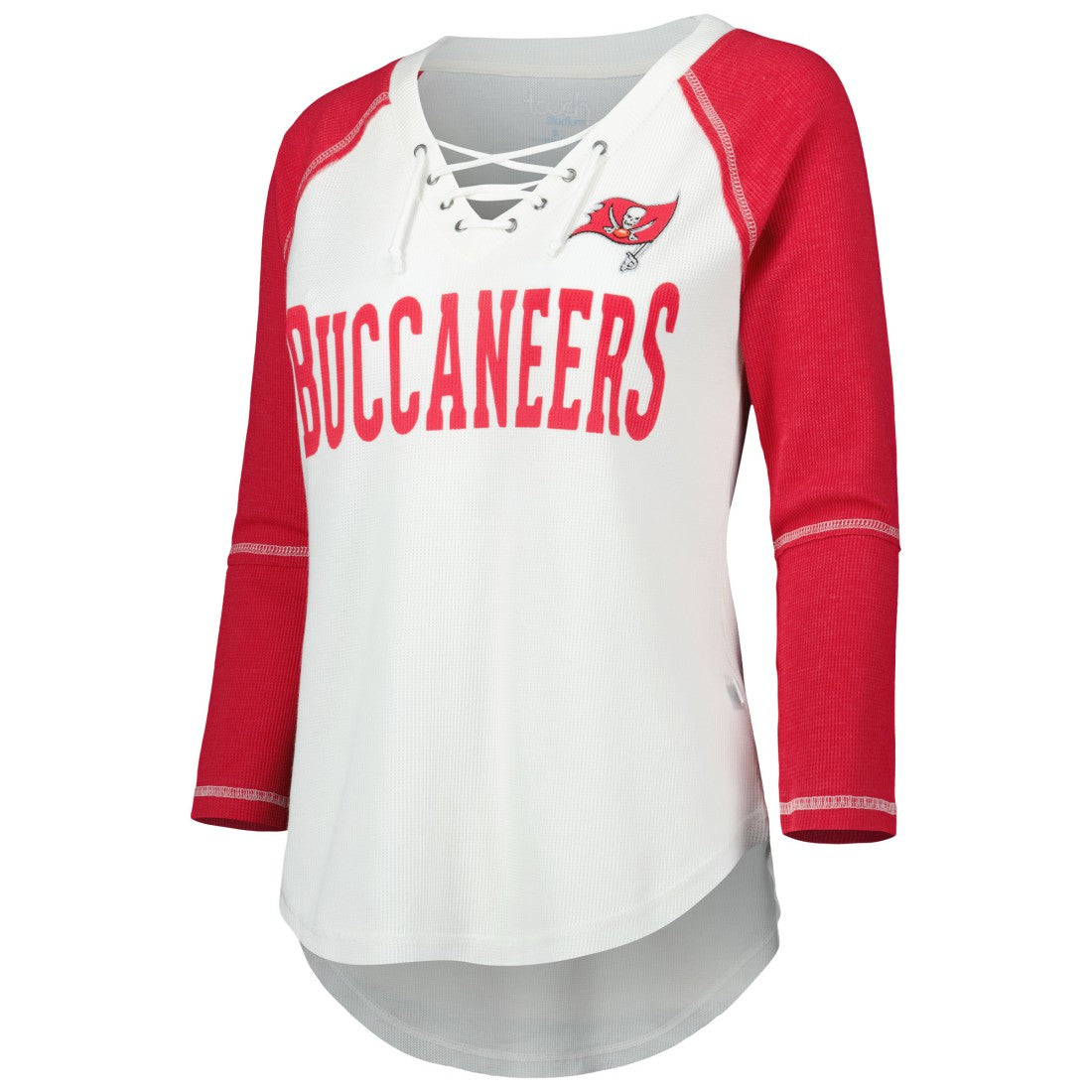 Tampa Bay Buccaneers Touch Women's Rebel Raglan Tri-Blend 3/4-Sleeve Lace-Up V-Neck T-Shirt - White/Red - NFL