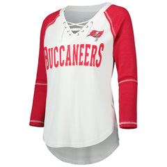 Tampa Bay Buccaneers Touch Women's Rebel Raglan Tri-Blend 3/4-Sleeve Lace-Up V-Neck T-Shirt - White/Red - NFL