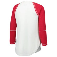 Tampa Bay Buccaneers Touch Women's Rebel Raglan Tri-Blend 3/4-Sleeve Lace-Up V-Neck T-Shirt - White/Red - NFL