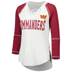 Washington Commanders Touch Women's Rebel Raglan Tri-Blend 3/4-Sleeve Lace-Up V-Neck T-Shirt - White/Burgundy - NFL