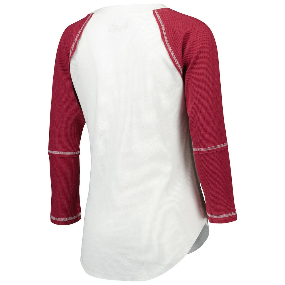Washington Commanders Touch Women's Rebel Raglan Tri-Blend 3/4-Sleeve Lace-Up V-Neck T-Shirt - White/Burgundy - NFL