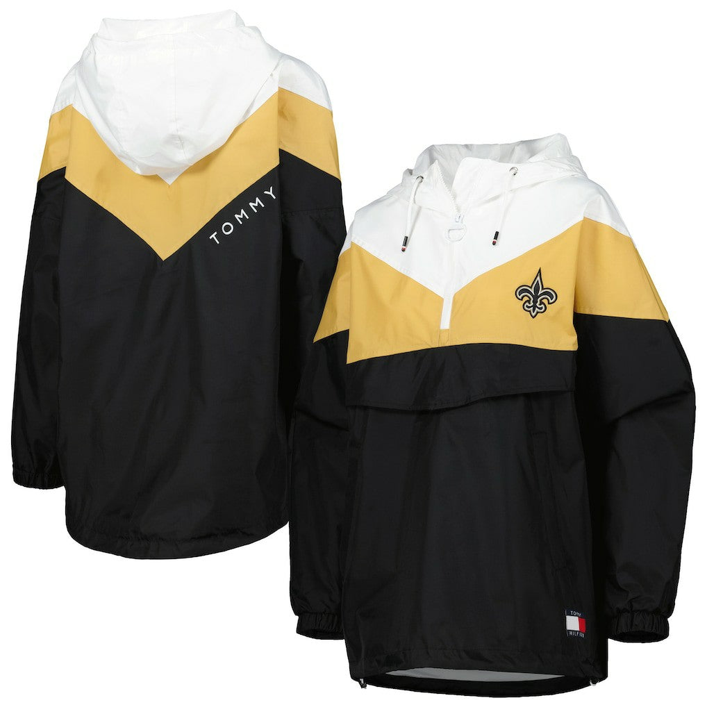 New Orleans Saints Tommy Hilfiger Women's Staci Half-Zip Hoodie Windbreaker Jacket - White/Gold - NFL