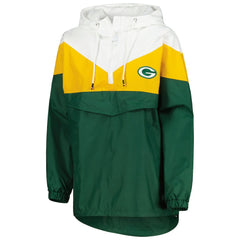 Green Bay Packers Tommy Hilfiger Women's Staci Half-Zip Hoodie Windbreaker Jacket - White/Gold - NFL