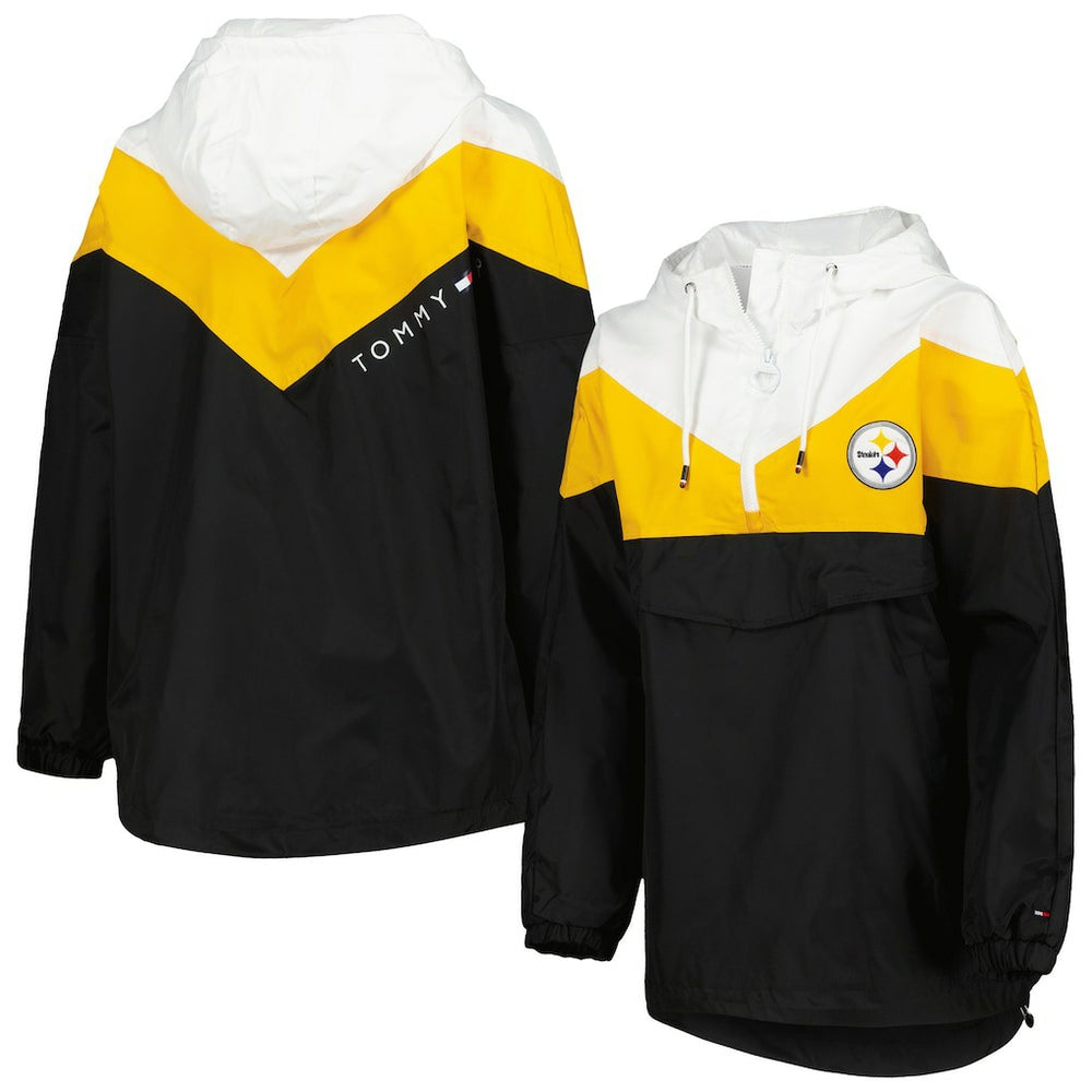 Pittsburgh Steelers Tommy Hilfiger Women's Staci Half-Zip Hoodie Windbreaker Jacket - White/Gold - NFL