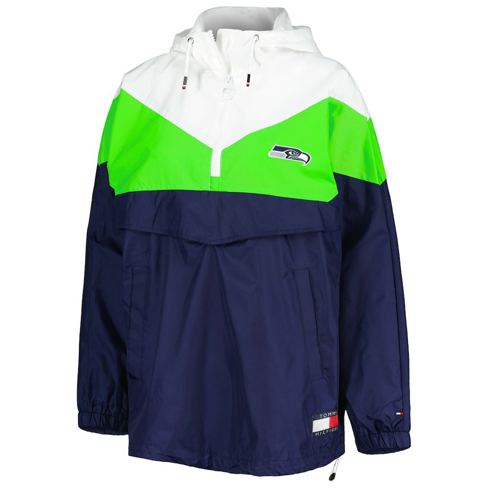 Seattle Seahawks Tommy Hilfiger Women's Staci Half-Zip Hoodie Windbreaker Jacket - White/Neon Green - NFL