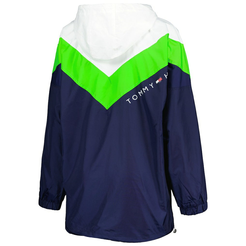 Seattle Seahawks Tommy Hilfiger Women's Staci Half-Zip Hoodie Windbreaker Jacket - White/Neon Green - NFL