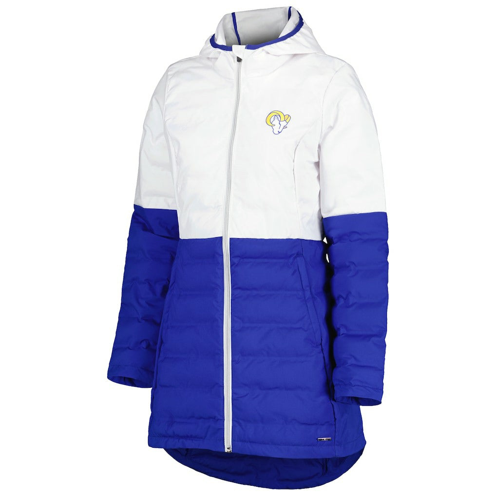 Los Angeles Rams MSX by Michael Strahan Women's Willow Quilted Hoodie Full-Zip Jacket - White/Royal - NFL