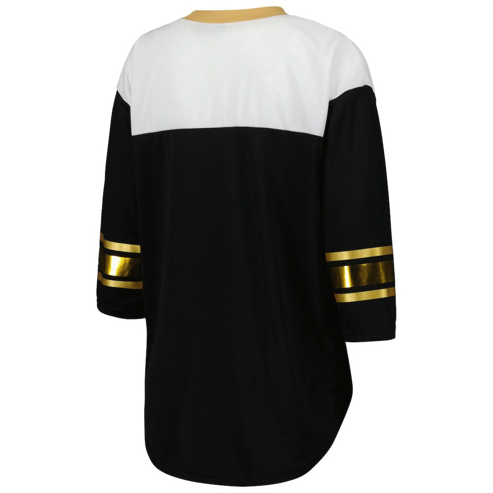 New Orleans Saints G-III 4Her by Carl Banks Women's Double Team 3/4-Sleeve Lace-Up T-Shirt - Black/White - NFL