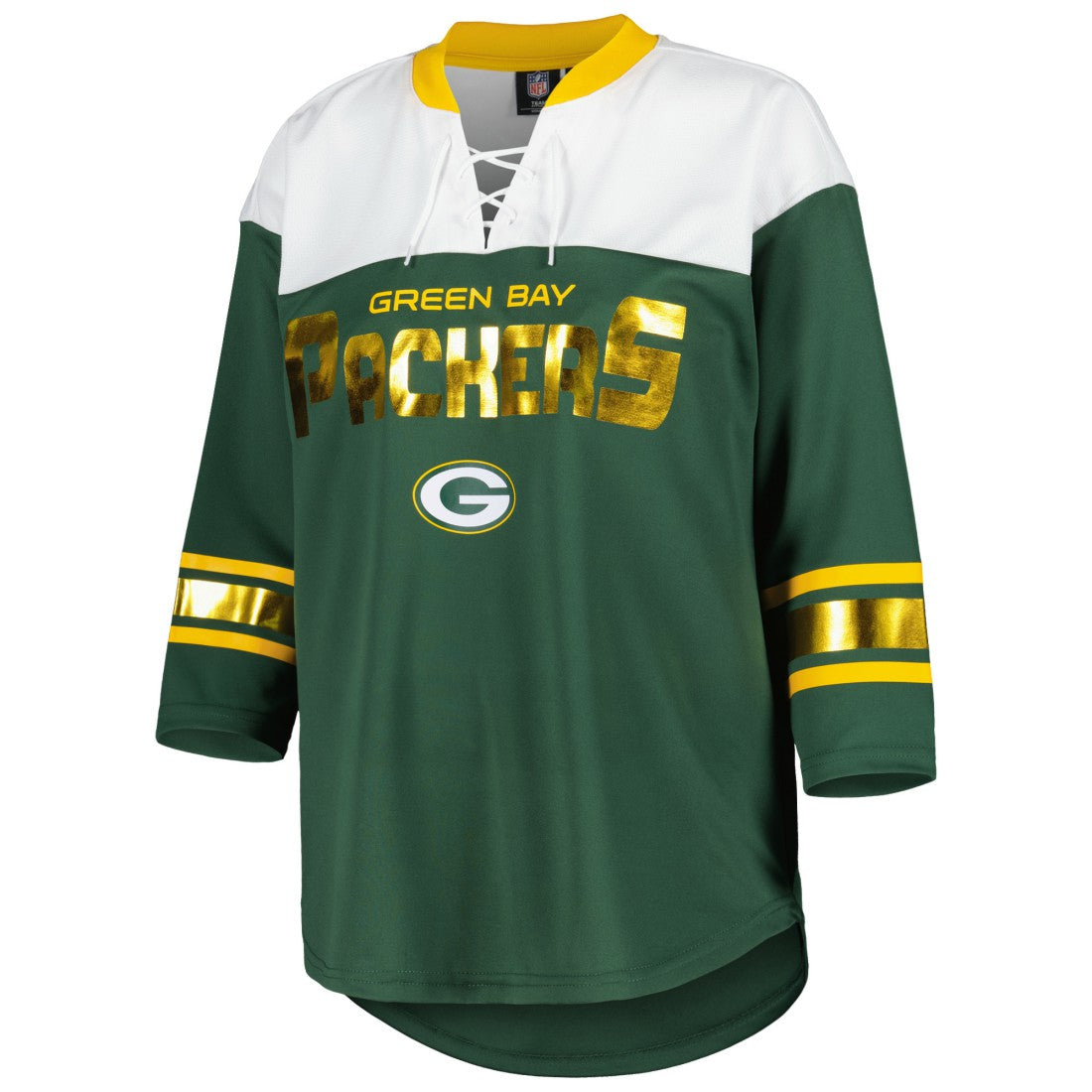 Green Bay Packers G-III 4Her by Carl Banks Women's Double Team 3/4-Sleeve Lace-Up T-Shirt - Green/White - NFL