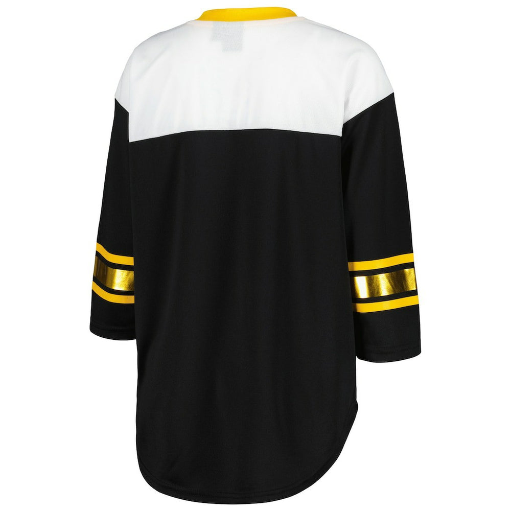 Pittsburgh Steelers G-III 4Her by Carl Banks Women's Double Team 3/4-Sleeve Lace-Up T-Shirt - Black/White - NFL