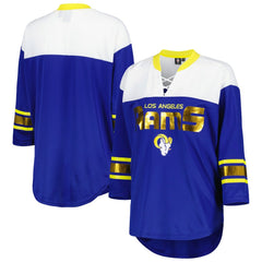 Los Angeles Rams G-III 4Her by Carl Banks Women's Double Team 3/4-Sleeve Lace-Up T-Shirt - Royal/White - NFL