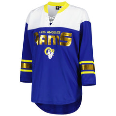 Los Angeles Rams G-III 4Her by Carl Banks Women's Double Team 3/4-Sleeve Lace-Up T-Shirt - Royal/White - NFL