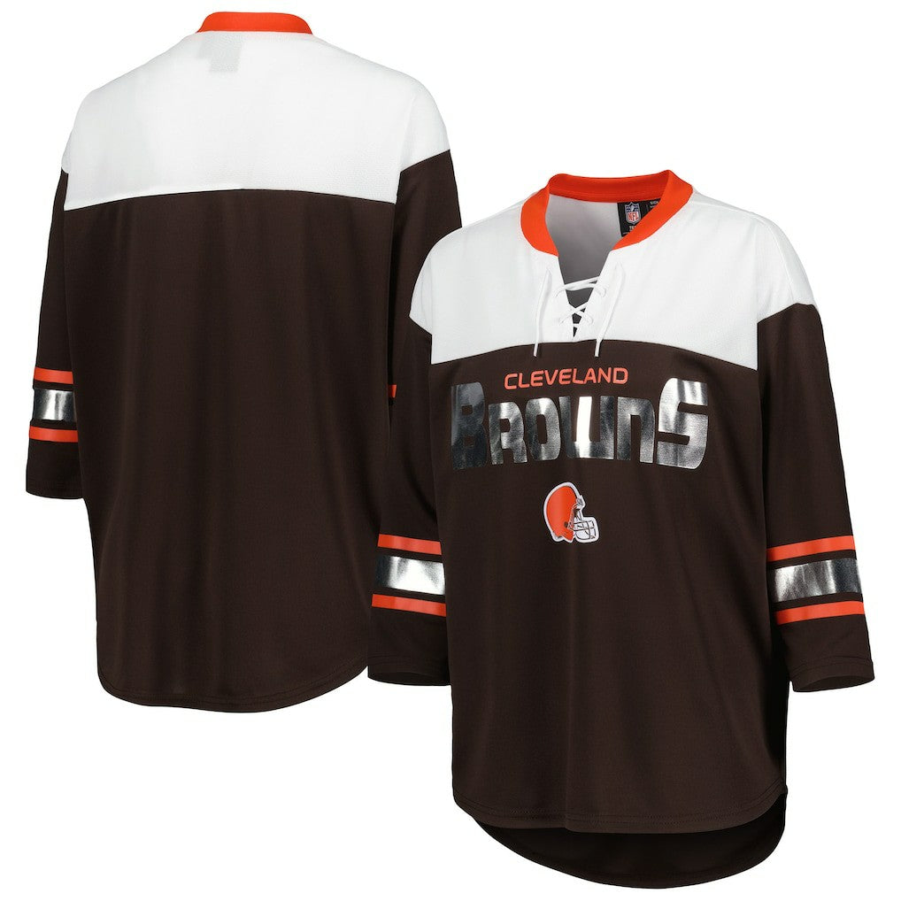Cleveland Browns G-III 4Her by Carl Banks Women's Double Team 3/4-Sleeve Lace-Up T-Shirt - Brown/White - NFL