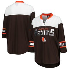 Cleveland Browns G-III 4Her by Carl Banks Women's Double Team 3/4-Sleeve Lace-Up T-Shirt - Brown/White - NFL