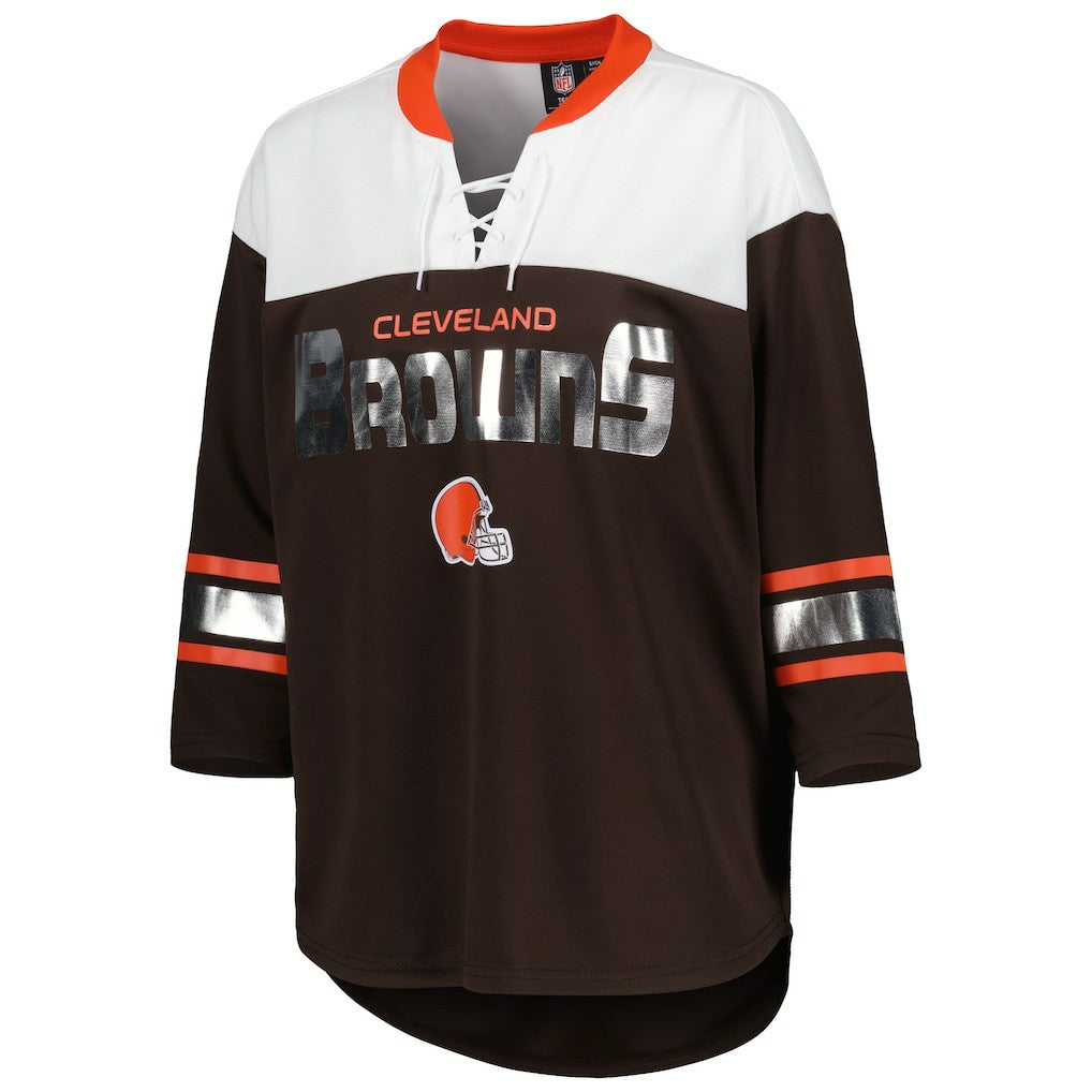 Cleveland Browns G-III 4Her by Carl Banks Women's Double Team 3/4-Sleeve Lace-Up T-Shirt - Brown/White - NFL