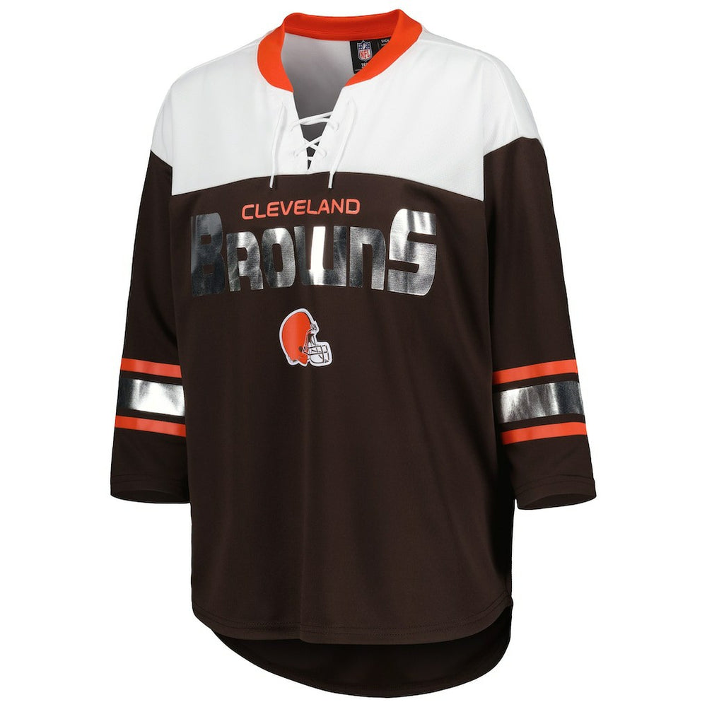 Cleveland Browns G-III 4Her by Carl Banks Women's Double Team 3/4-Sleeve Lace-Up T-Shirt - Brown/White - NFL