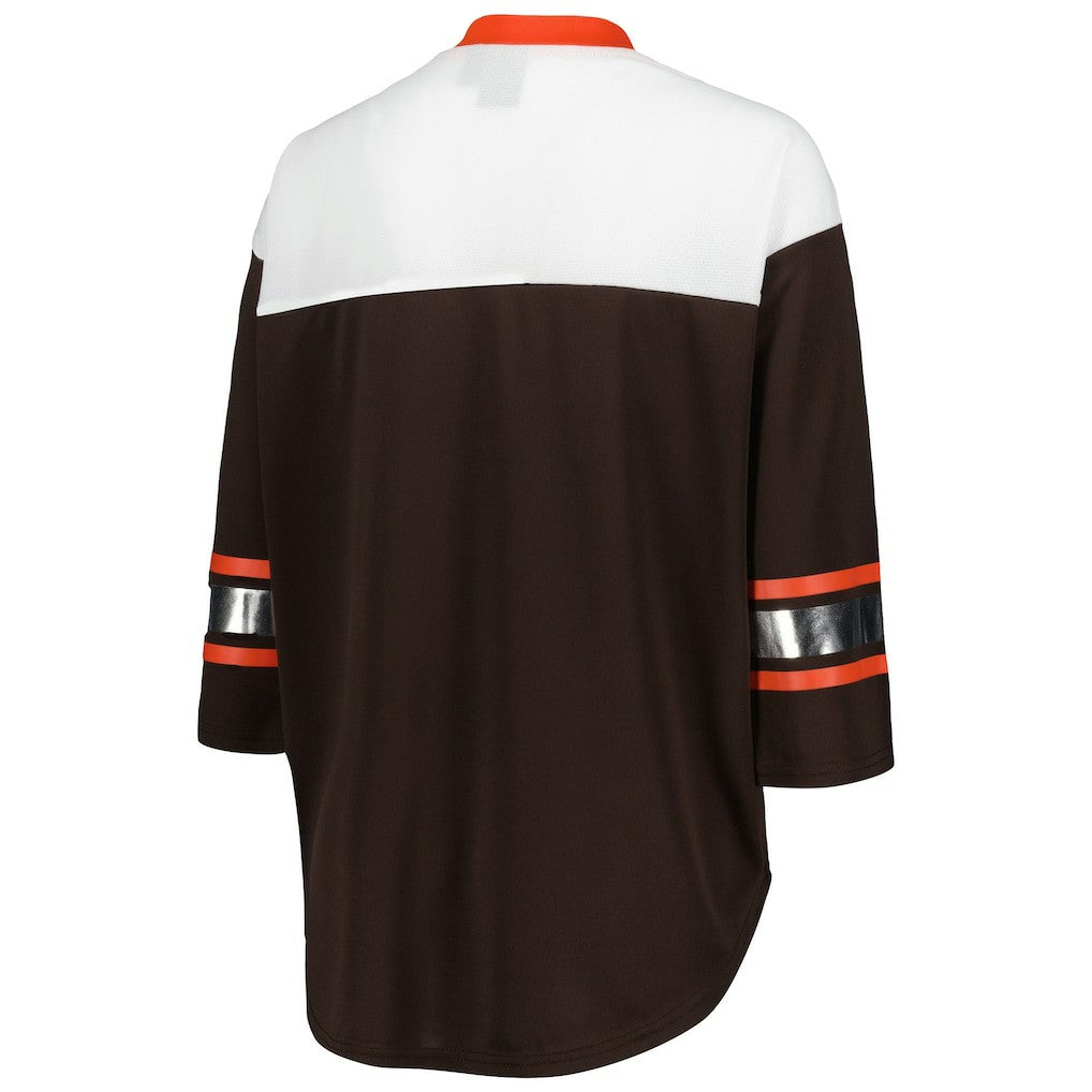 Cleveland Browns G-III 4Her by Carl Banks Women's Double Team 3/4-Sleeve Lace-Up T-Shirt - Brown/White - NFL