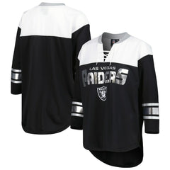 Las Vegas Raiders G-III 4Her by Carl Banks Women's Double Team 3/4-Sleeve Lace-Up T-Shirt - Black/White - NFL