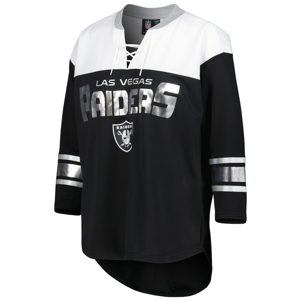 Las Vegas Raiders G-III 4Her by Carl Banks Women's Double Team 3/4-Sleeve Lace-Up T-Shirt - Black/White - NFL