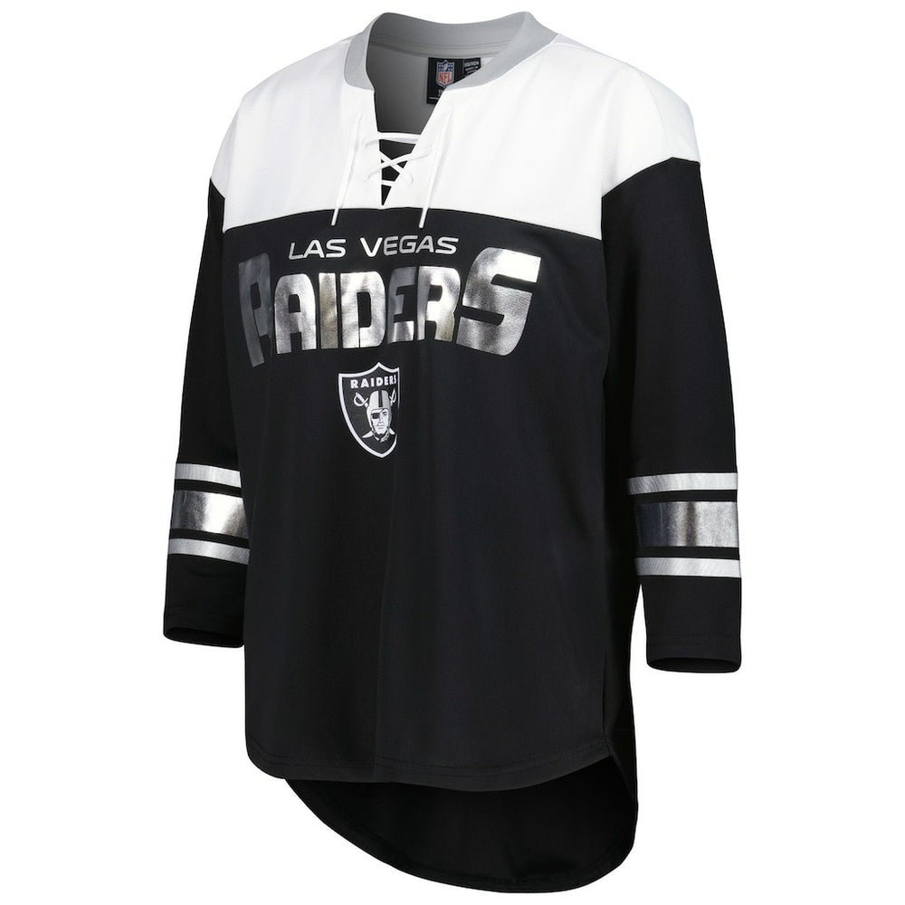 Las Vegas Raiders G-III 4Her by Carl Banks Women's Double Team 3/4-Sleeve Lace-Up T-Shirt - Black/White - NFL