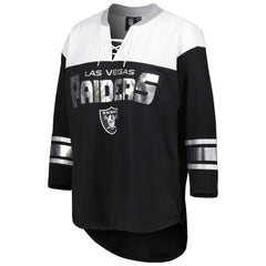 Las Vegas Raiders G-III 4Her by Carl Banks Women's Double Team 3/4-Sleeve Lace-Up T-Shirt - Black/White - NFL