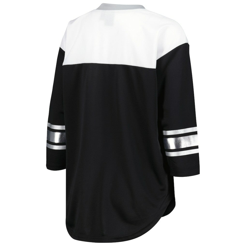 Las Vegas Raiders G-III 4Her by Carl Banks Women's Double Team 3/4-Sleeve Lace-Up T-Shirt - Black/White - NFL