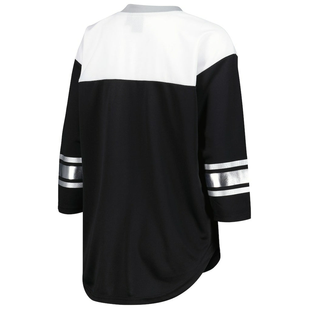 Las Vegas Raiders G-III 4Her by Carl Banks Women's Double Team 3/4-Sleeve Lace-Up T-Shirt - Black/White - NFL