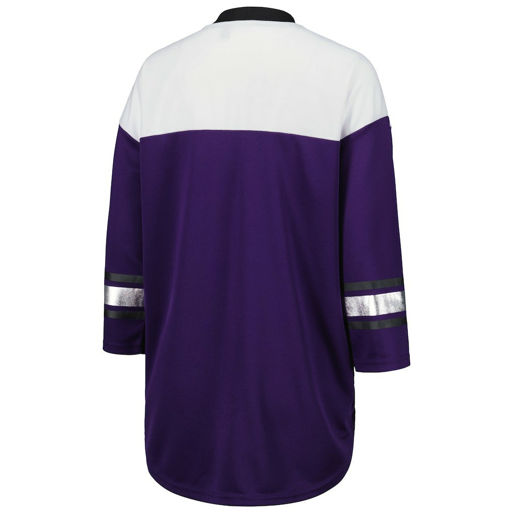 Baltimore Ravens G-III 4Her by Carl Banks Women's Double Team 3/4-Sleeve Lace-Up T-Shirt - Purple/White - NFL