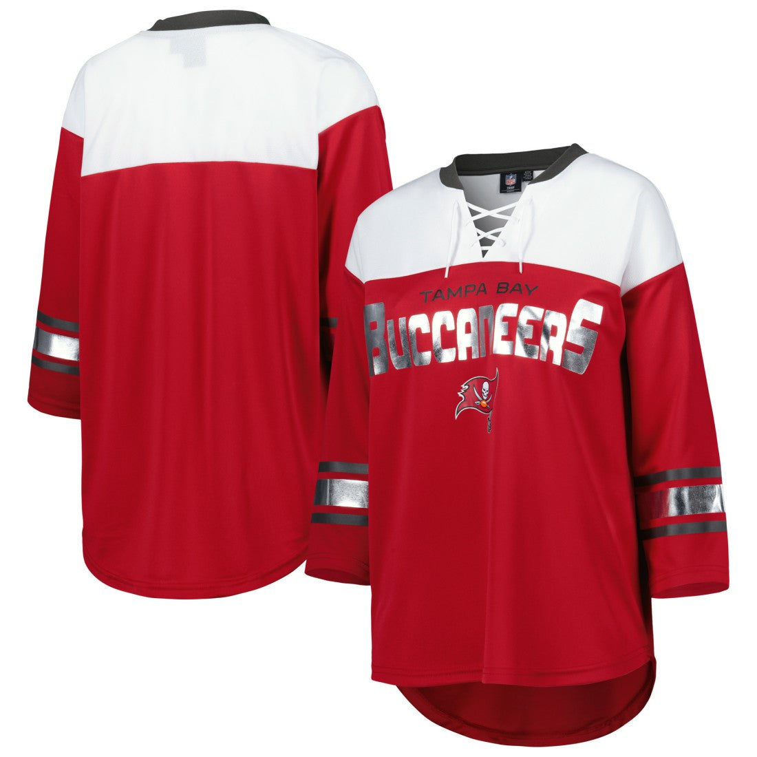 Tampa Bay Buccaneers G-III 4Her by Carl Banks Women's Double Team 3/4-Sleeve Lace-Up T-Shirt - Red/White - NFL