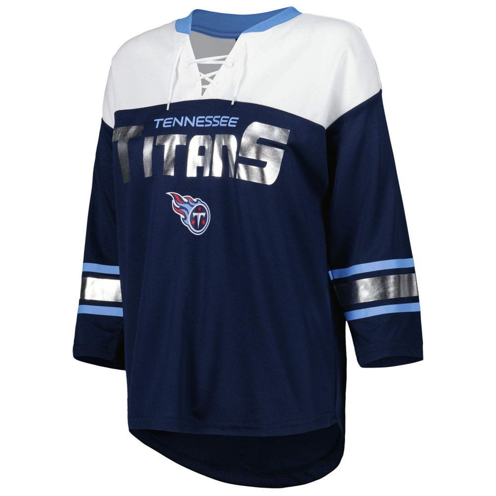 Tennessee Titans G-III 4Her by Carl Banks Women's Double Team 3/4-Sleeve Lace-Up T-Shirt - Navy/White - NFL