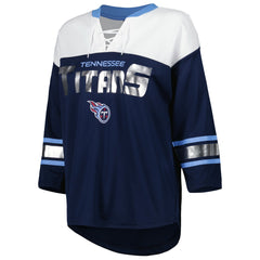 Tennessee Titans G-III 4Her by Carl Banks Women's Double Team 3/4-Sleeve Lace-Up T-Shirt - Navy/White - NFL