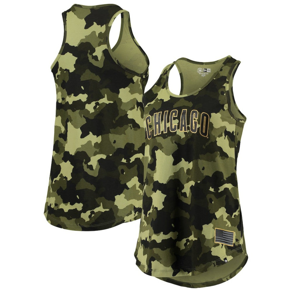 Chicago Cubs New Era Women's 2022 MLB Armed Forces Day Camo Racerback Tank Top Discount