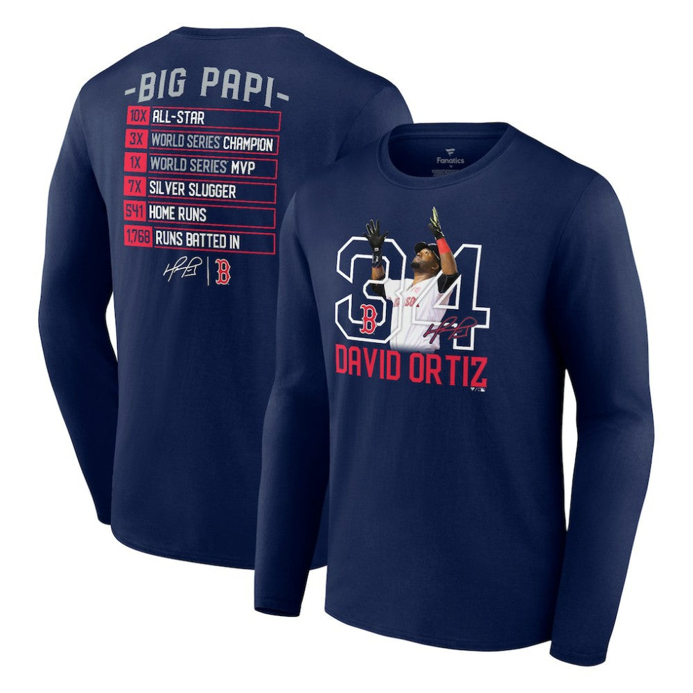 David Ortiz Boston Red Sox Fanatics Stats Resume Long Sleeve T-Shirt Discount