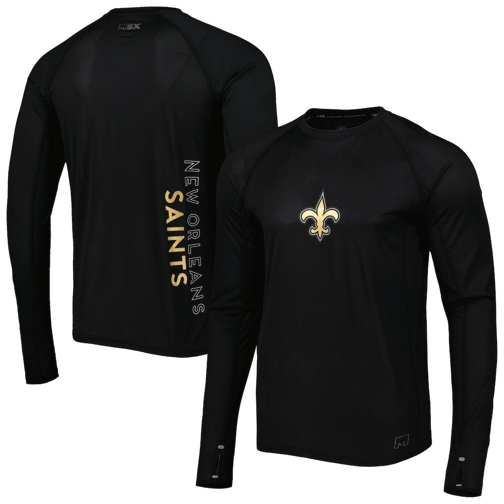 New Orleans Saints MSX by Michael Strahan Interval Long Sleeve Raglan T-Shirt - Black - NFL