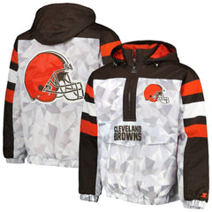 Cleveland Browns Starter Thursday Night Gridiron Raglan Half-Zip Hooded Jacket - White/Brown - NFL