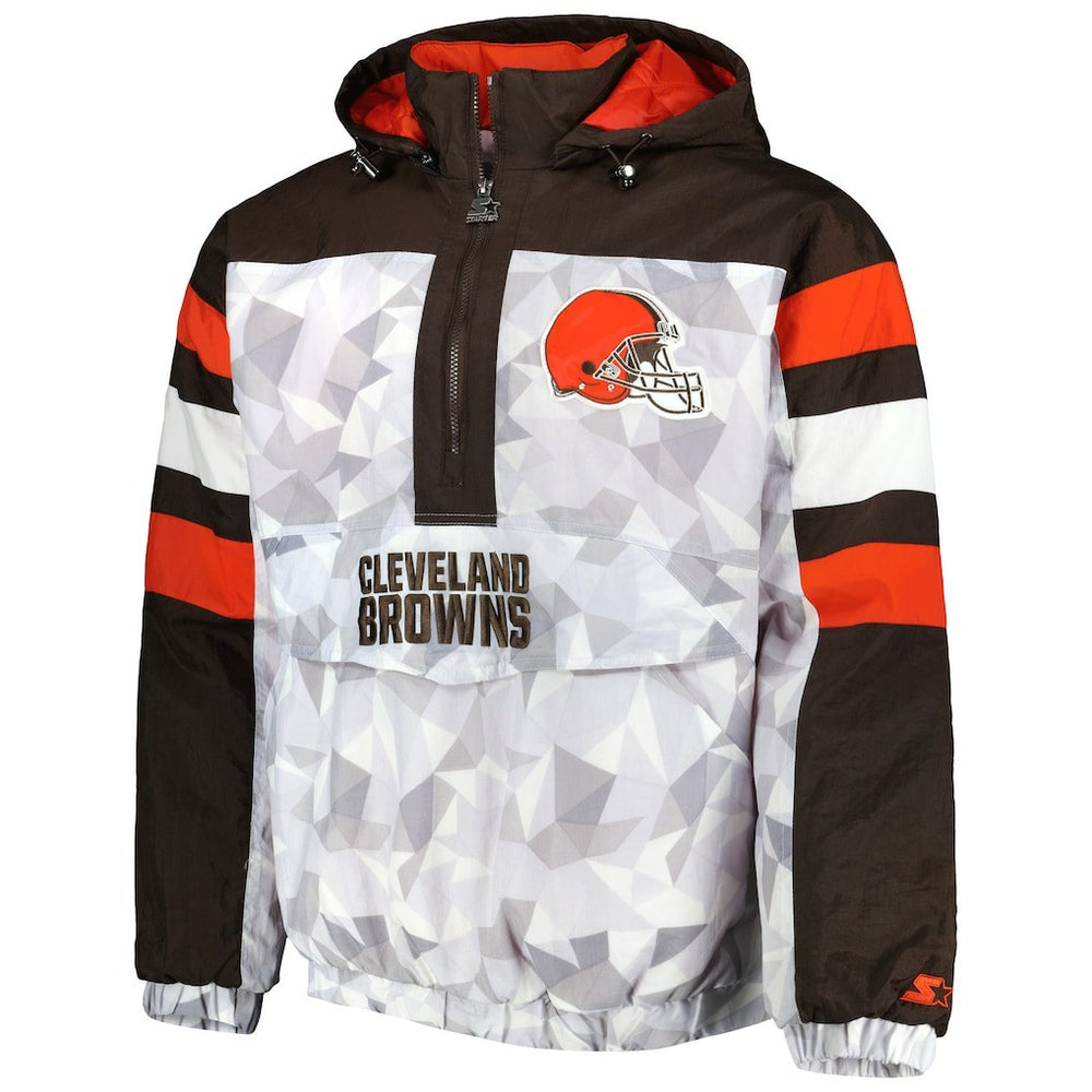 Cleveland Browns Starter Thursday Night Gridiron Raglan Half-Zip Hooded Jacket - White/Brown - NFL