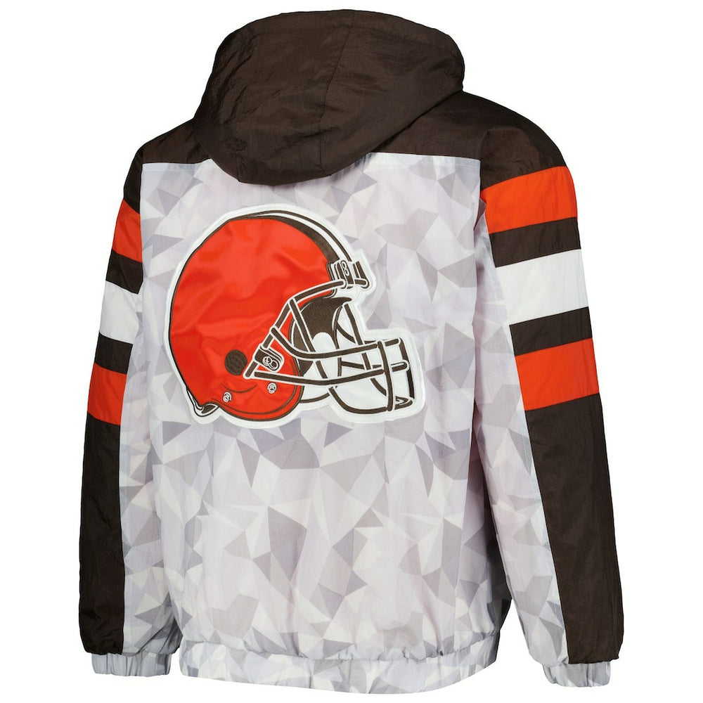 Cleveland Browns Starter Thursday Night Gridiron Raglan Half-Zip Hooded Jacket - White/Brown - NFL