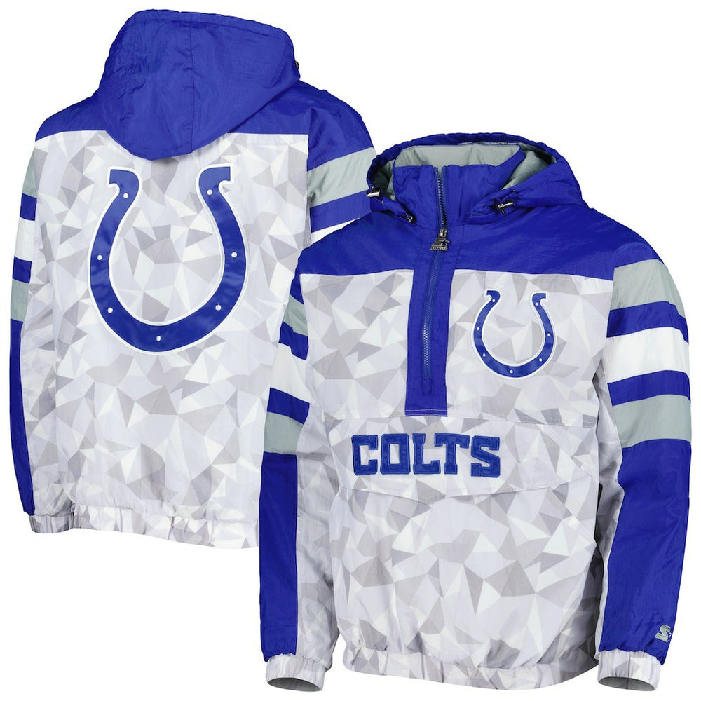 Indianapolis Colts Starter Thursday Night Gridiron Raglan Half-Zip Hooded Jacket - White/Royal - NFL