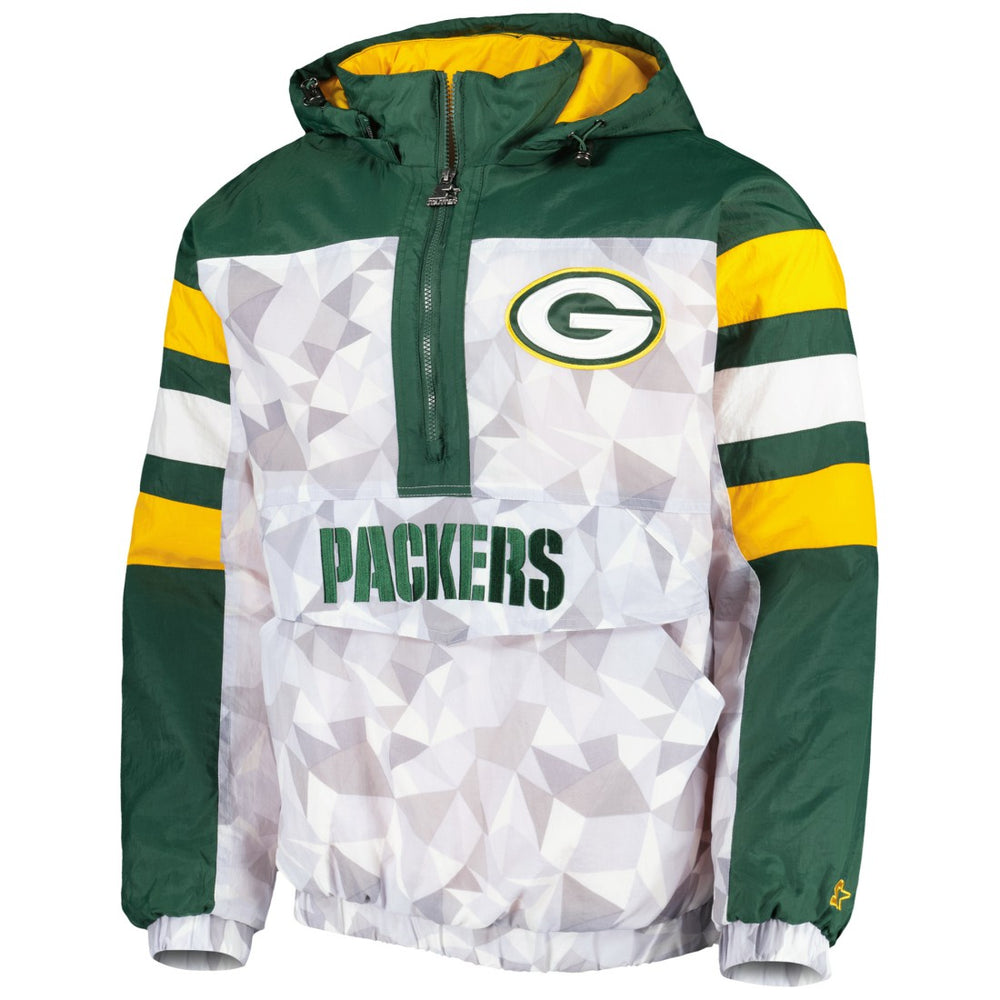 Green Bay Packers Starter Thursday Night Gridiron Raglan Half-Zip Hooded Jacket - White/Green - NFL