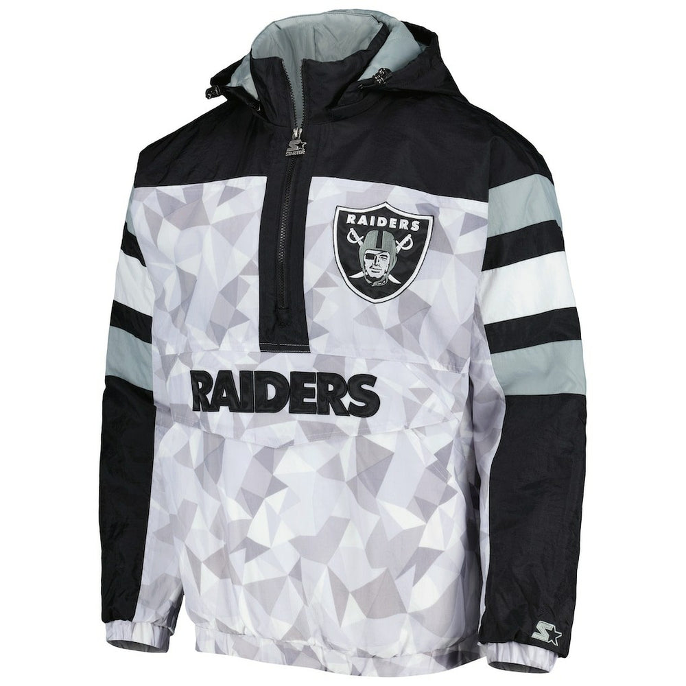 Las Vegas Raiders Starter Thursday Night Gridiron Raglan Half-Zip Hooded Jacket - White/Black - NFL
