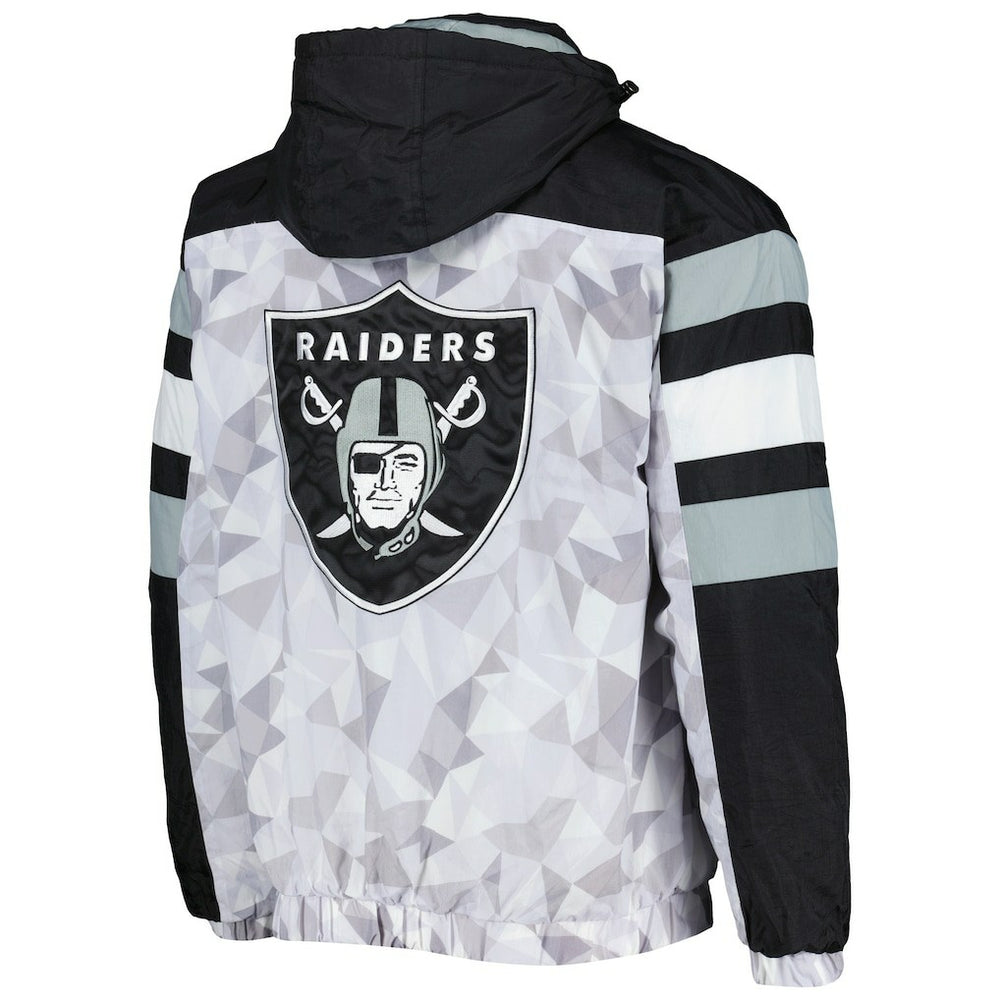 Las Vegas Raiders Starter Thursday Night Gridiron Raglan Half-Zip Hooded Jacket - White/Black - NFL