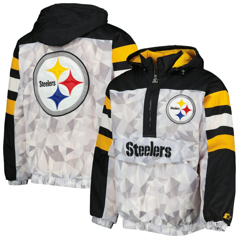 Pittsburgh Steelers Starter Thursday Night Gridiron Raglan Half-Zip Hooded Jacket - White/Black - NFL