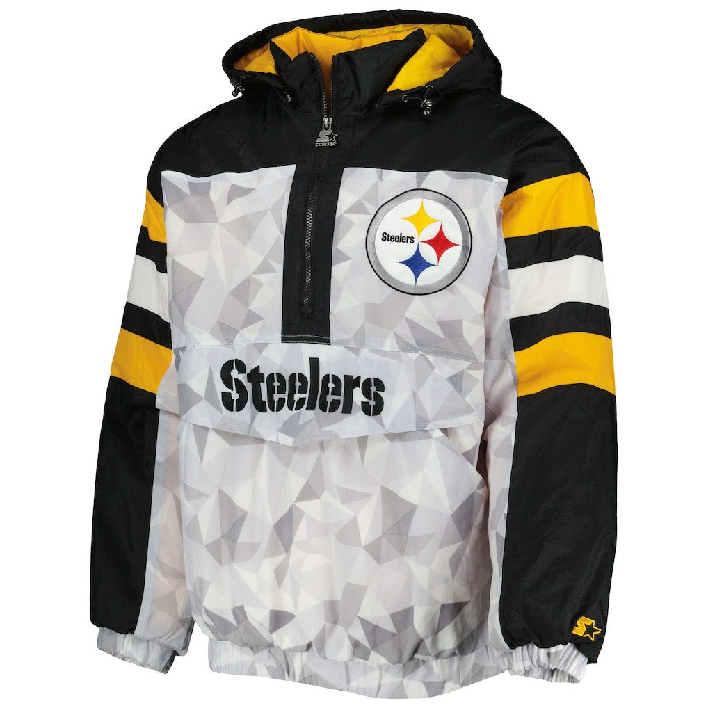 Pittsburgh Steelers Starter Thursday Night Gridiron Raglan Half-Zip Hooded Jacket - White/Black - NFL
