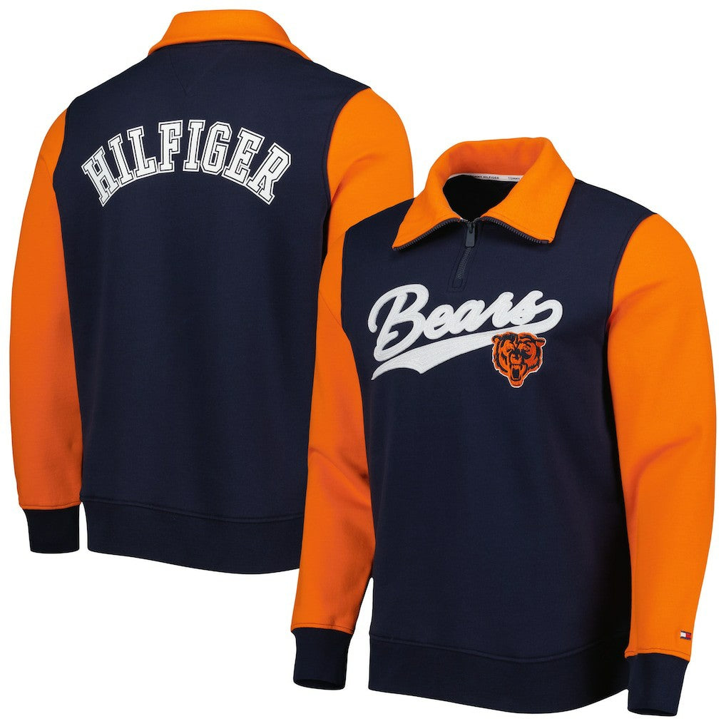 Chicago Bears Tommy Hilfiger Aiden Quarter-Zip Sweatshirt - Navy/Orange - NFL