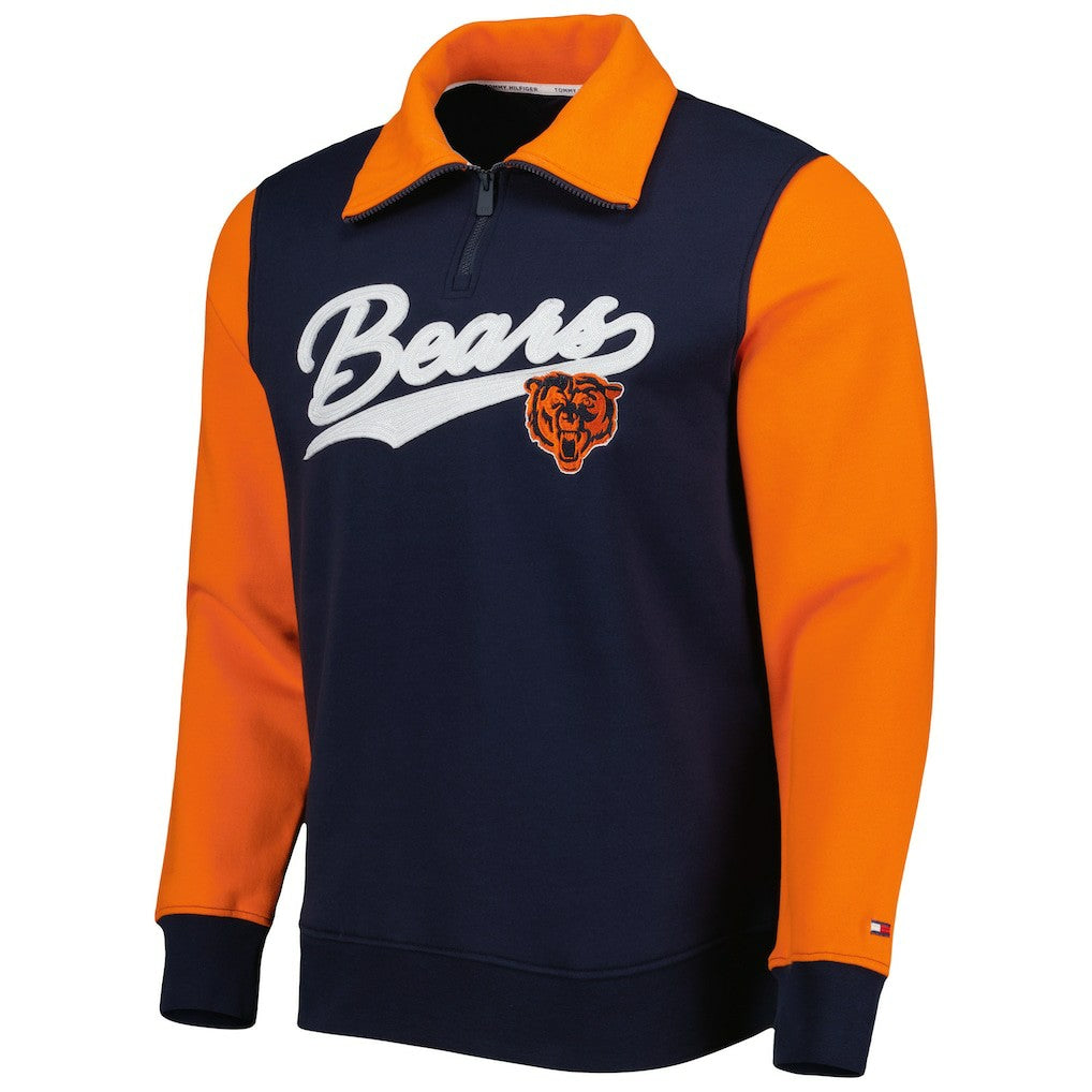 Chicago Bears Tommy Hilfiger Aiden Quarter-Zip Sweatshirt - Navy/Orange - NFL