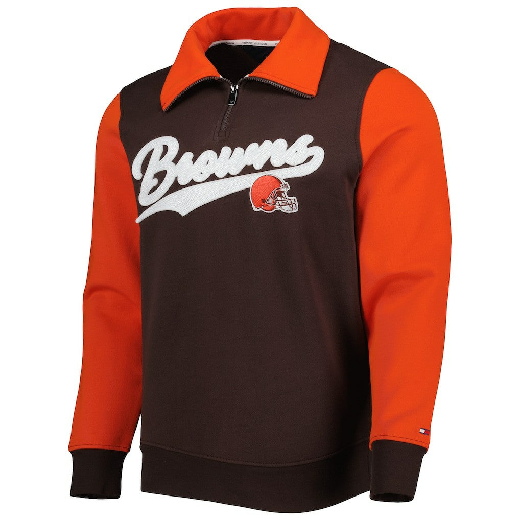 Cleveland Browns Tommy Hilfiger Aiden Quarter-Zip Sweatshirt - Brown/Orange - NFL