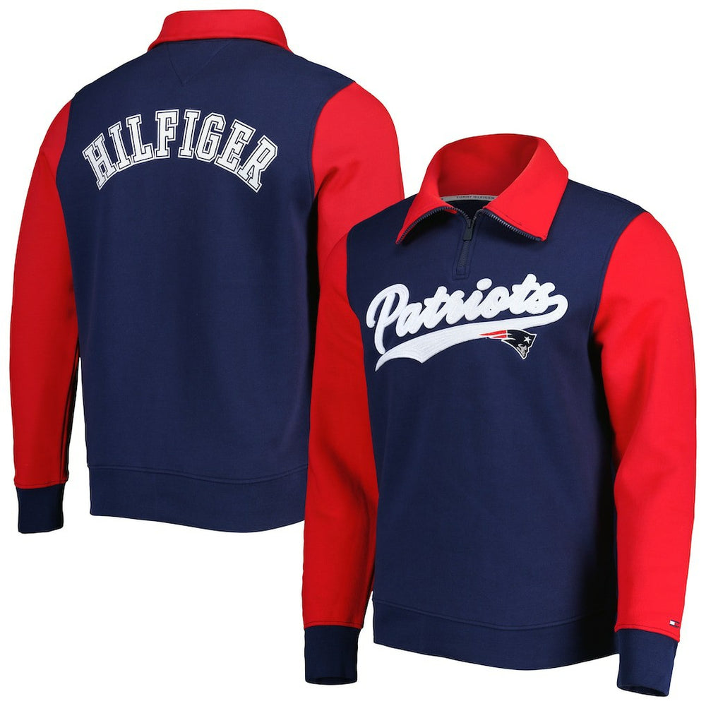 New England Patriots Tommy Hilfiger Aiden Quarter-Zip Sweatshirt - Navy/Red - NFL