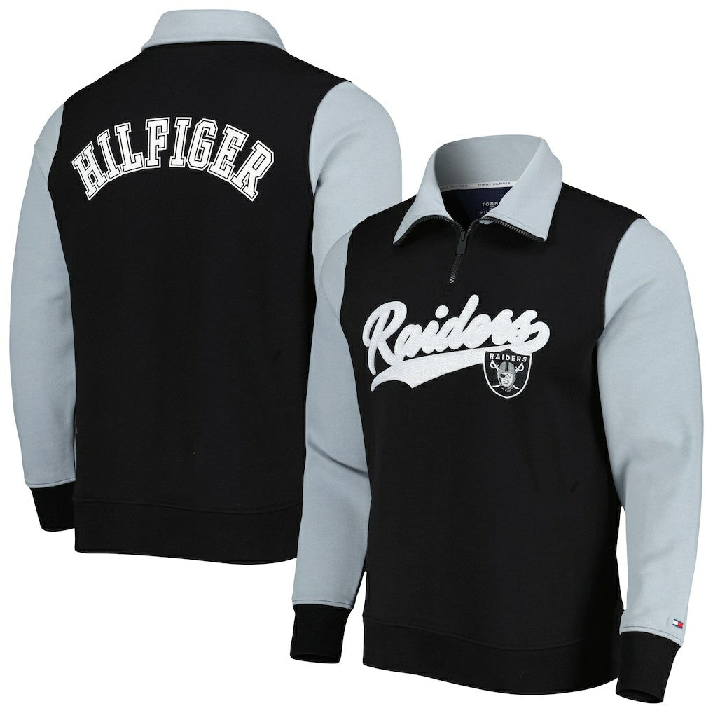 Las Vegas Raiders Tommy Hilfiger Aiden Quarter-Zip Sweatshirt - Black/Silver - NFL